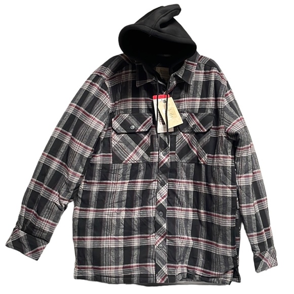 Boston Traders  - Quilted Lining Flannel Hoodie Shirt Jacket - Picture 4 of 5